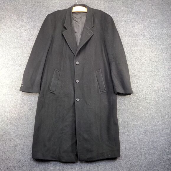 Kasper Men's Button-Up Coat Solid Black 50x48 Cashmere Blend Slit Back - Picture 2 of 16